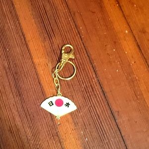 keychain, japanese wind fan, small, and colors black, white, golden and red